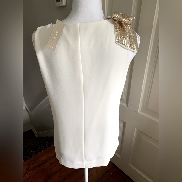 NWT JCrew Top with Sequin Gold Bow in Ivory size 2 Tall - Picture 2 of 6